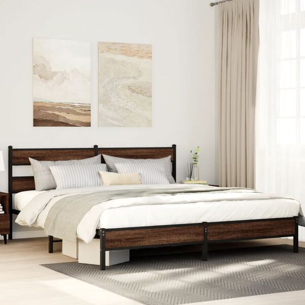 vidaXL Bed Frame Brown Oak Steel, engineered wood Super King Bed Frame