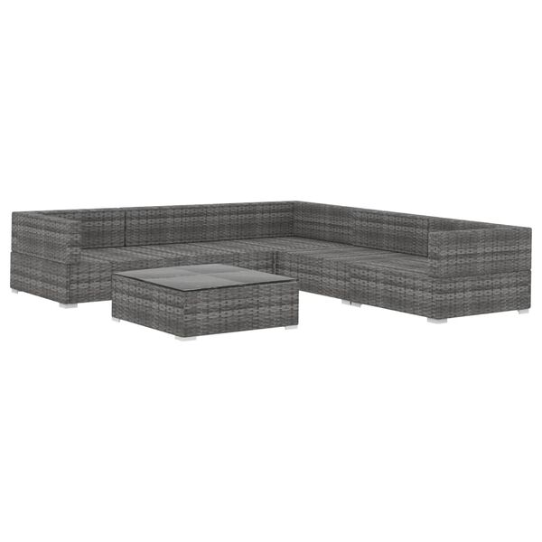 vidaXL Patio Lounge Set Set of 6 Grey PE Rattan Large Modular