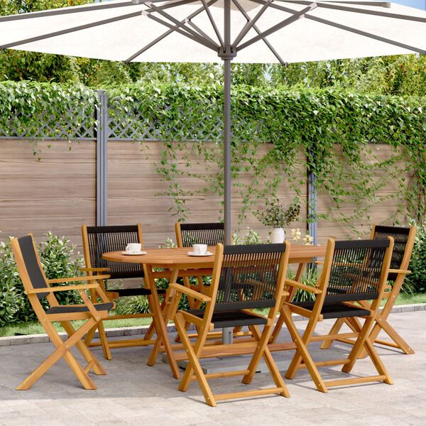 vidaXL Garden Dining Set Black and Wood Solid Acacia Wood and Polypropylene