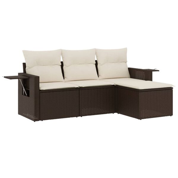 vidaXL Garden Sofa Set Brown and Cream White PE Rattan, Powder-Coated Steel