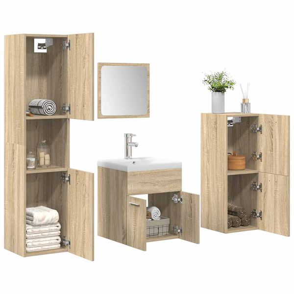 vidaXL Bathroom Furniture Set Sonoma oak, White Engineered wood, Ceramic
