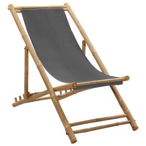 vidaXL Deck Chair Dark Grey Bamboo and Canvas (100% Polyester) Standard