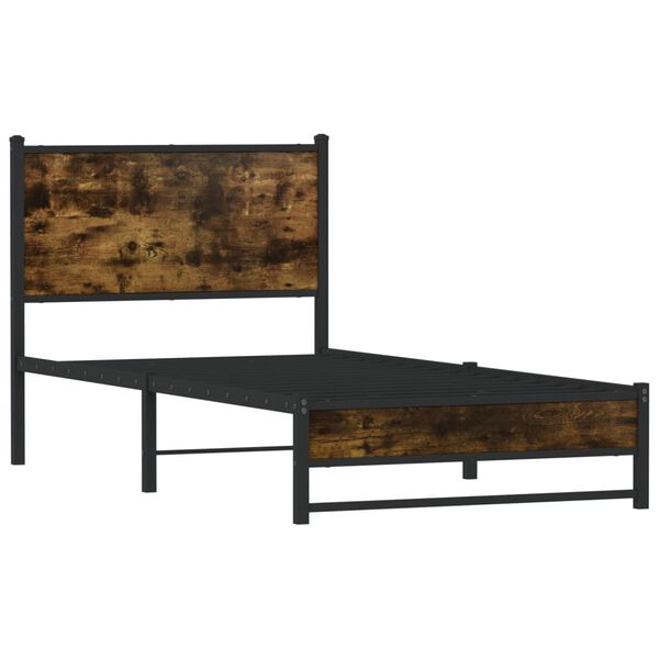 vidaXL Bed Frame Smoked Oak Steel, Engineered Wood Single Bed Frame