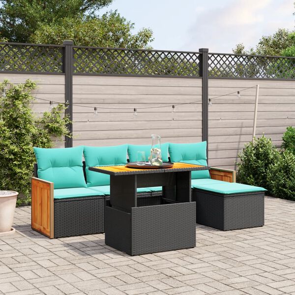 vidaXL 6 Piece Patio Sofa Set with Cushions Black Poly Rattan