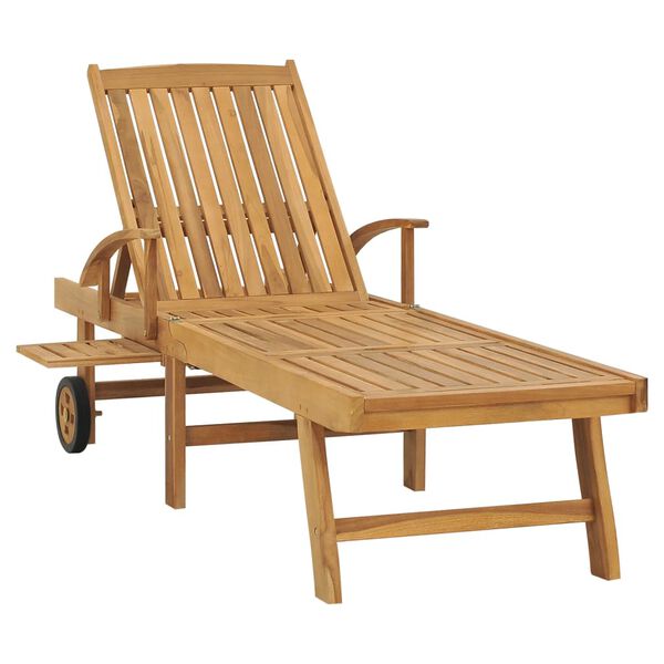 vidaXL Sun Lounger Natural Teak Solid Teak Wood, Galvanized Steel