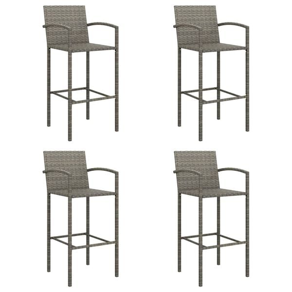 vidaXL Garden Bar Set Grey PE rattan, powder-coated steel, tempered glass