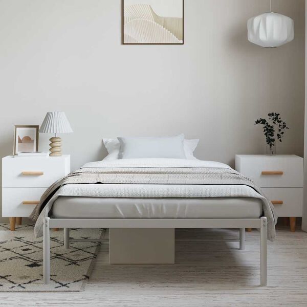 vidaXL Bed Frame White Steel, Powder-Coated Steel Single Bed Frame