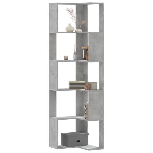 vidaXL Corner Bookcase 5-Tier Concrete Grey 19.7x19.7x70.5" Engineered Wood