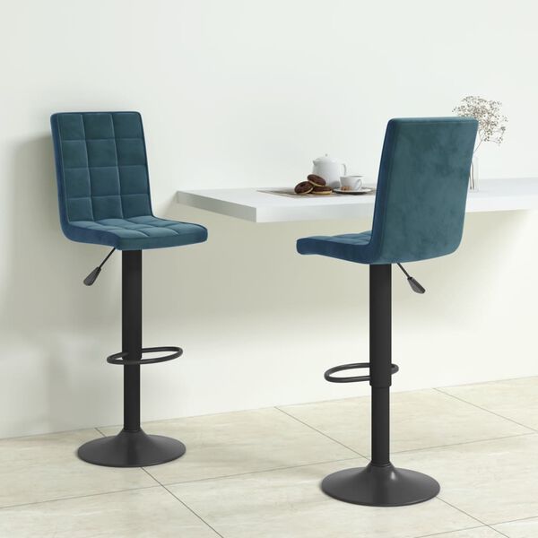 vidaXL Bar Stool Set of 2 Blue Velvet (100% Polyester) Standard Swivel