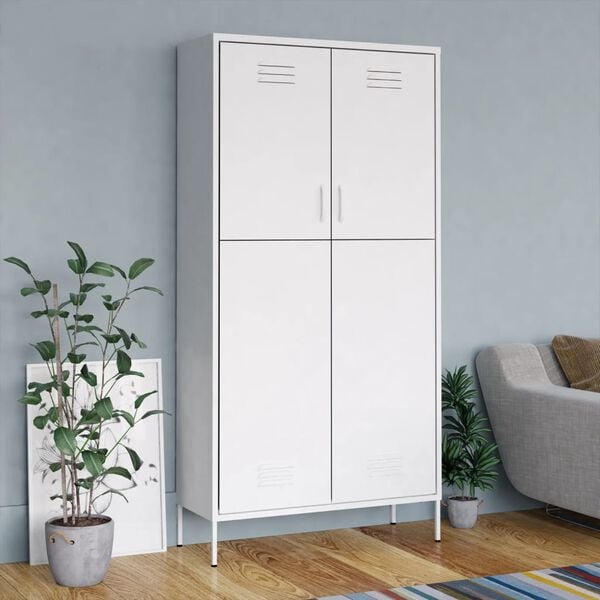 vidaXL Wardrobe White Steel Medium Height-Adjustable Shelves Wardrobe