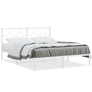 vidaXL Bed Frame White Powder-Coated Steel King Size