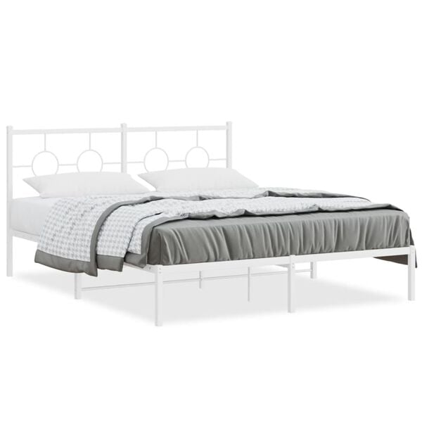 vidaXL Bed Frame White Powder-Coated Steel King Size