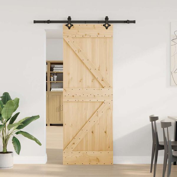 vidaXL Sliding Door with Hardware Set 27.6x82.7" Solid Wood Pine