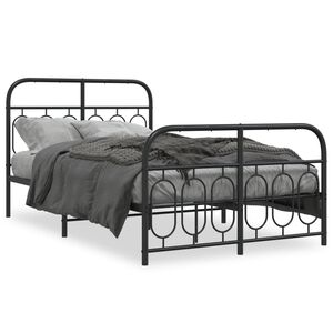 vidaXL Bed Frame Black Steel Small Double Bed Frame Rectangular