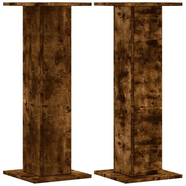 vidaXL Speaker Stands 2 pcs Smoked Oak 11.8x11.8x31.5" Engineered Wood