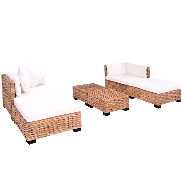 vidaXL Living Room Set Brown and White Natural Rattan and Mahogany Wood