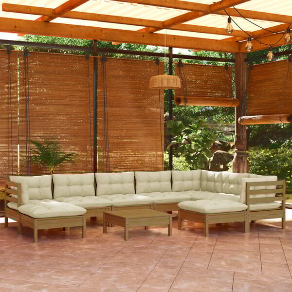 vidaXL Garden Lounge Set Honey brown, Cream Solid pinewood, Polyester fabric