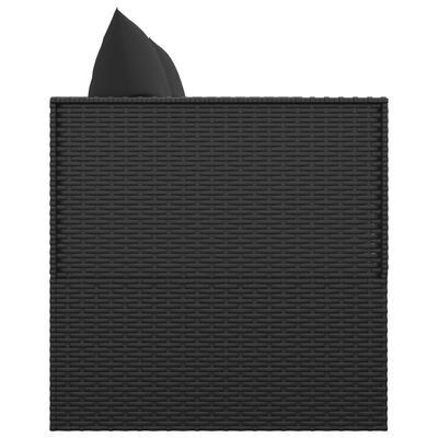 Top-down view of a dark wicker square end table or panel showing woven texture.