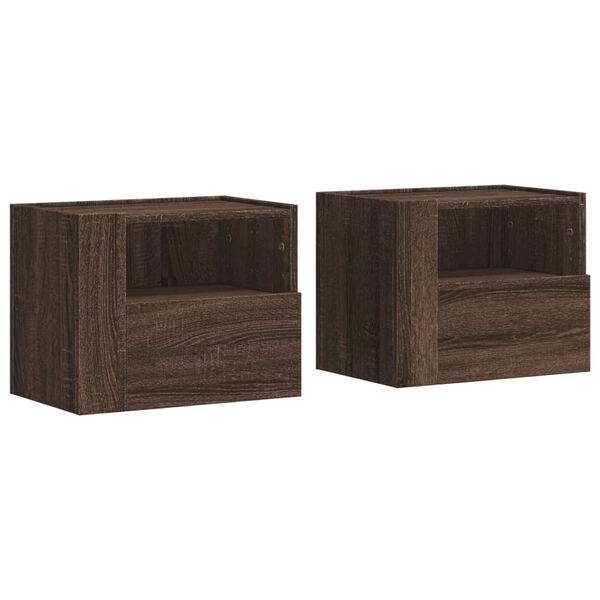 vidaXL Wall-mounted Bedside Cabinet Set of 2 Brown Oak Engineered Wood