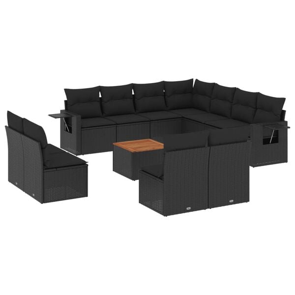 vidaXL Garden Sofa Set Black PE Rattan Large Modular Garden Sofa Set