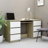 vidaXL Writing Desk White and Sonoma Oak Engineered Wood Writing Desk