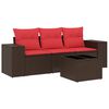 vidaXL 4 Piece Patio Sofa Set with Cushions Brown Poly Rattan