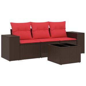 vidaXL 4 Piece Patio Sofa Set with Cushions Brown Poly Rattan