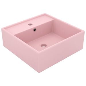 vidaXL Luxury Basin Overflow Square Matt Pink 16.1x16.1" Ceramic
