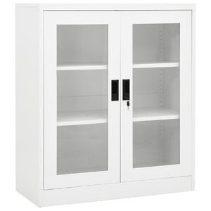 vidaXL Office Cabinet White Steel and tempered glass