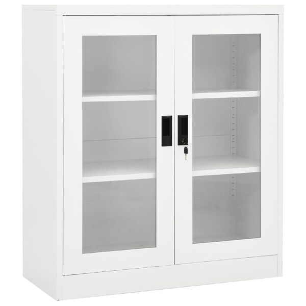 vidaXL Office Cabinet White Steel and tempered glass