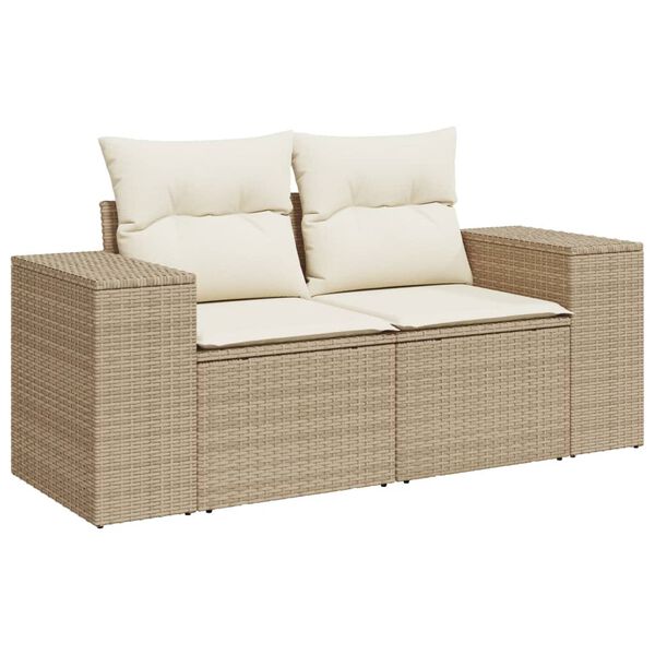vidaXL Garden Sofa Set Beige PE rattan, powder-coated steel, tempered glass