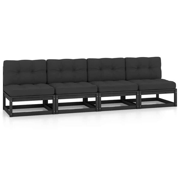 vidaXL Garden Sofa Black Solid Pine Wood Large Garden Sofa Rectangular