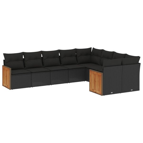 vidaXL Garden Sofa Set Black PE rattan, powder-coated steel Large