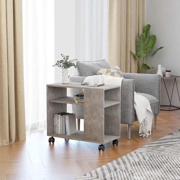 vidaXL Side Table Concrete grey Engineered wood Medium Rollable