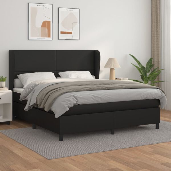 vidaXL Box Spring Bed Black and White Faux leather, plywood, engineered wood
