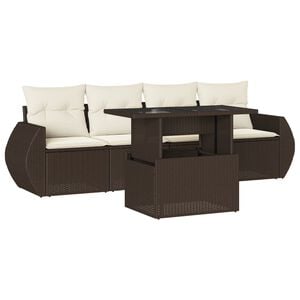 vidaXL Garden Sofa Set Brown PE Rattan, Powder-coated steel, Tempered glass