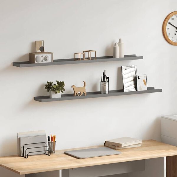 vidaXL Wall Shelf Set of 2 Gray MDF 39.4 x 3.5 x 1.2 in