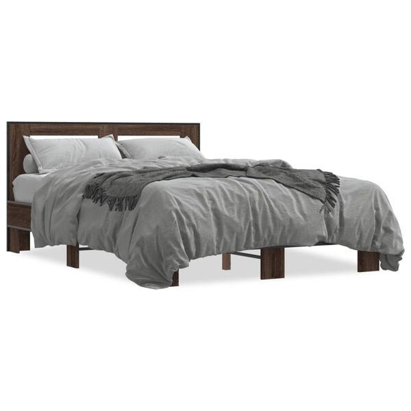 vidaXL Bed Frame Brown Oak Engineered Wood and Metal