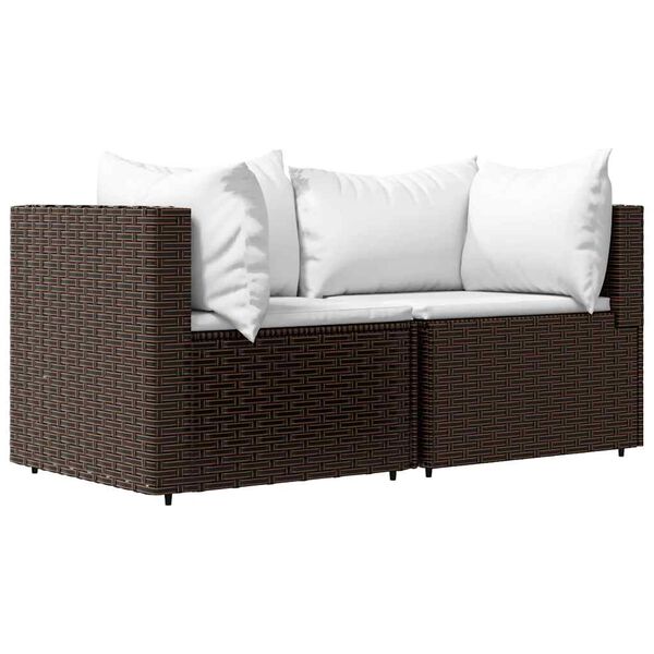 vidaXL 3 Piece Patio Lounge Set with Cushions Brown Poly Rattan