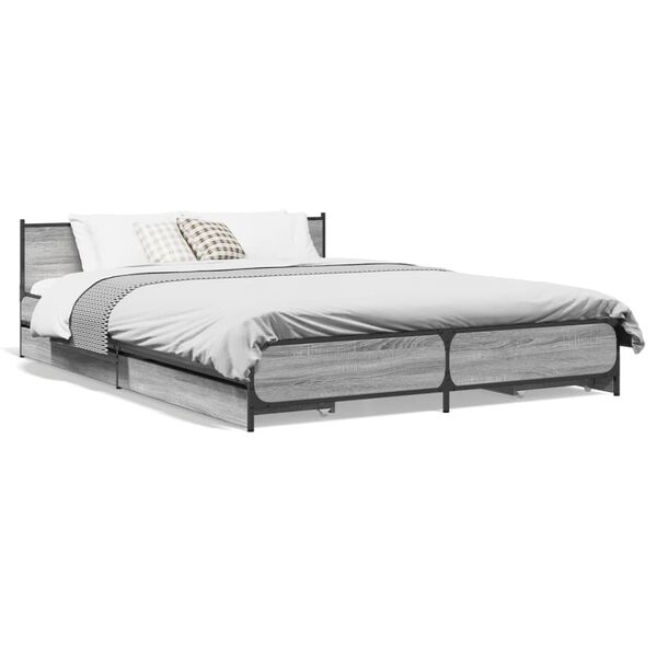 vidaXL Bed Frame Grey Sonoma Engineered wood, steel 120 x 79 in