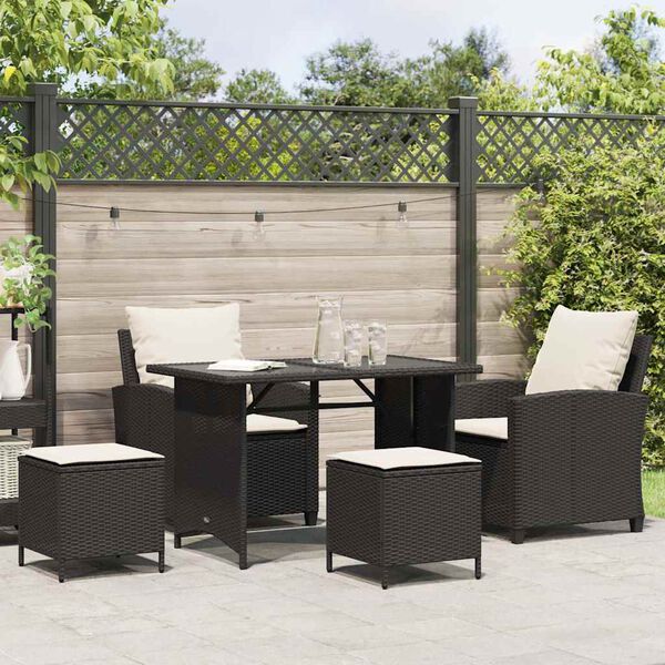 vidaXL Garden Sofa Set Black PE rattan Medium Adjustable Feet