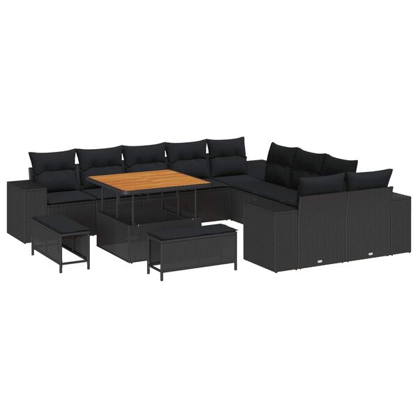 vidaXL Garden Sofa Set with Cushion 13 pcs Black Poly Rattan