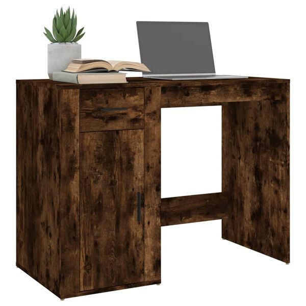 vidaXL Desk Smoked Oak Engineered Wood Small Desk Rectangular Modern