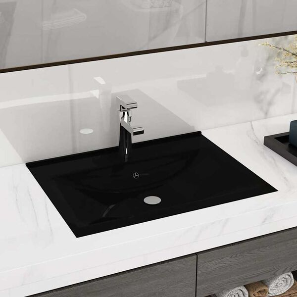 vidaXL Luxury Basin with Faucet Hole Matt Black 23.6x18.1" Ceramic