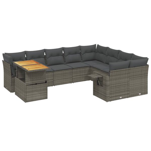 vidaXL Garden Sofa Set Grey PE rattan Large Adjustable Armrests