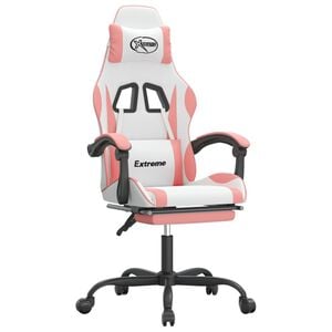 vidaXL Gaming Chair White and Pink Faux leather 47.6-51.6 in height