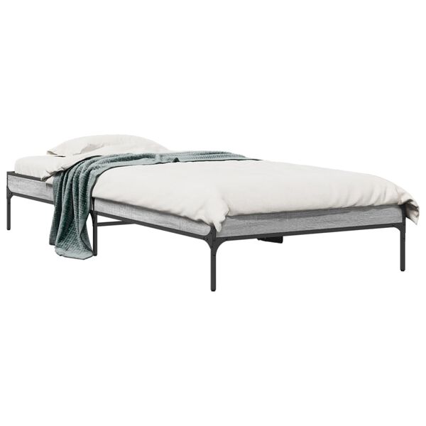 vidaXL Bed Frame Grey Sonoma Engineered Wood, Metal Single Durable