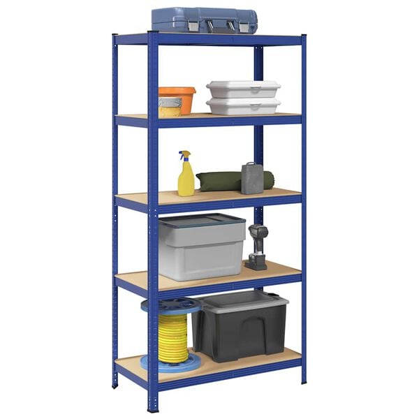 vidaXL 5-Layer Storage Shelf Blue Steel&Engineered Wood