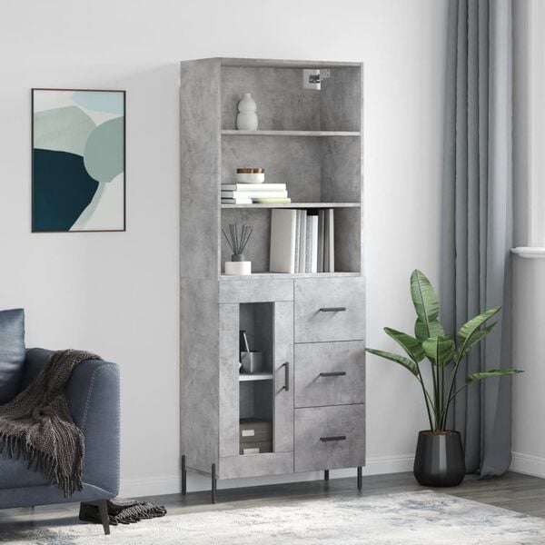 vidaXL Highboard Concrete Grey Engineered Wood and Iron Large Highboard