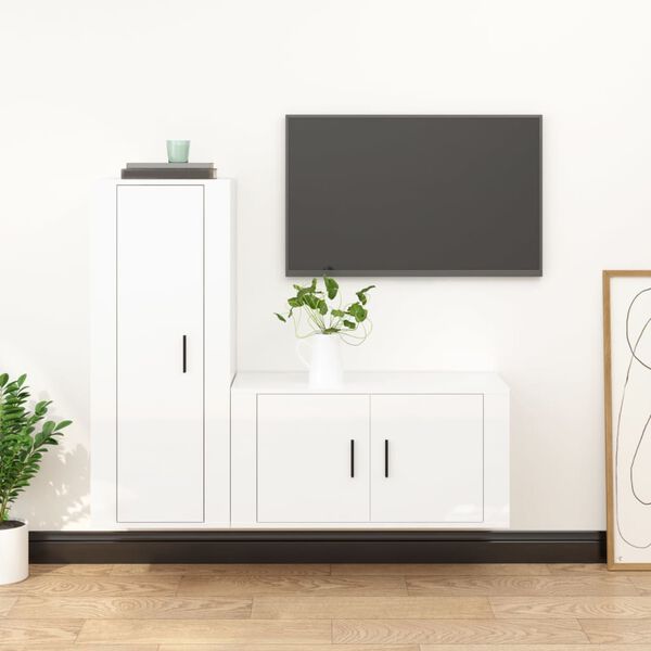vidaXL TV Cabinet Set Set of 2 High Gloss White Engineered Wood